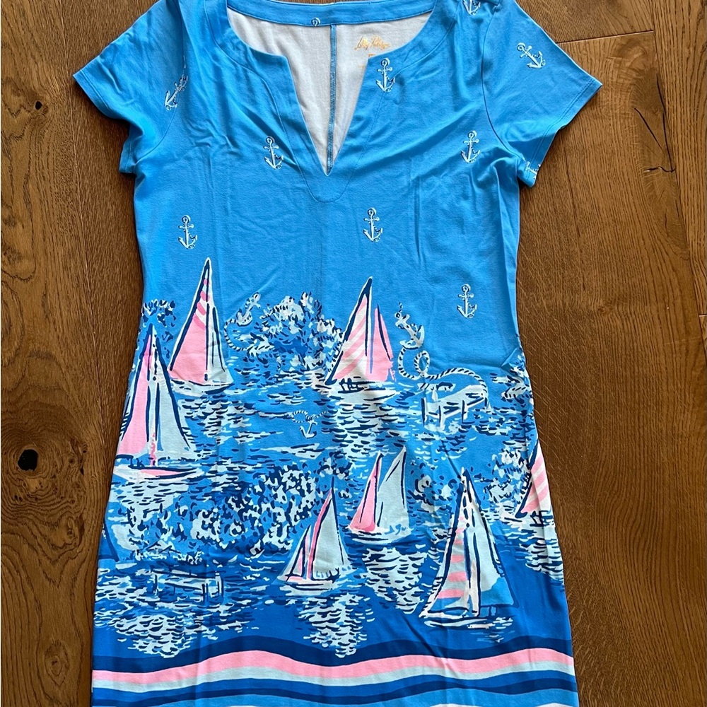 NWT Lilly Pulitzer UPF 50+ Sophieletta Nautical theme Dress sailboat Medium